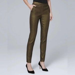 NWT WHBM Gold Metallic-Jacquard Slim Ankle Pants Women’s Size 8L